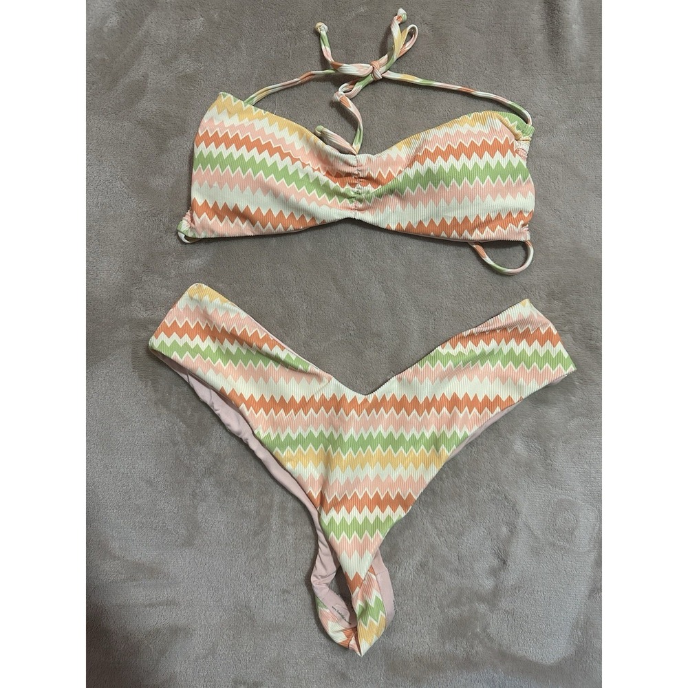 NWOT Dippin Daises Christina Tie Bandeau Bikini Top + Bottoms Cheeky Size L Swim